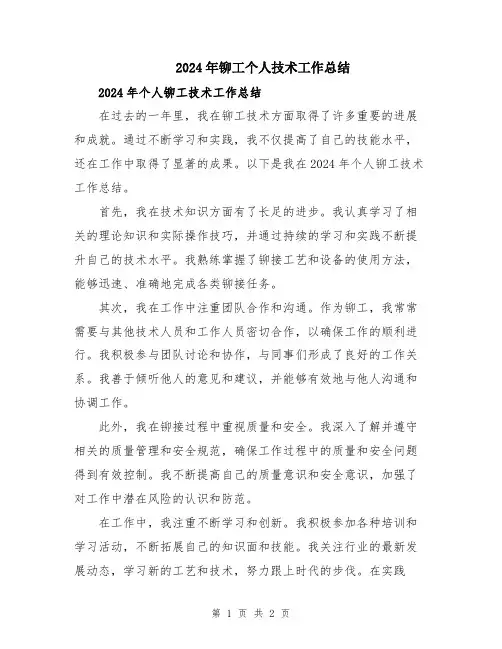 2024年铆工个人技术工作总结