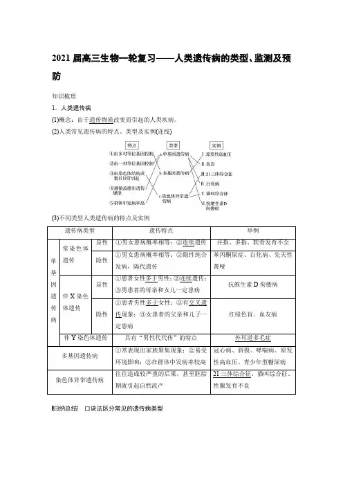 2021届高三生物一轮复习——人类遗传病的类型、监测及预防