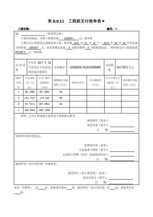 表B.0.11  工程款支付报审表★