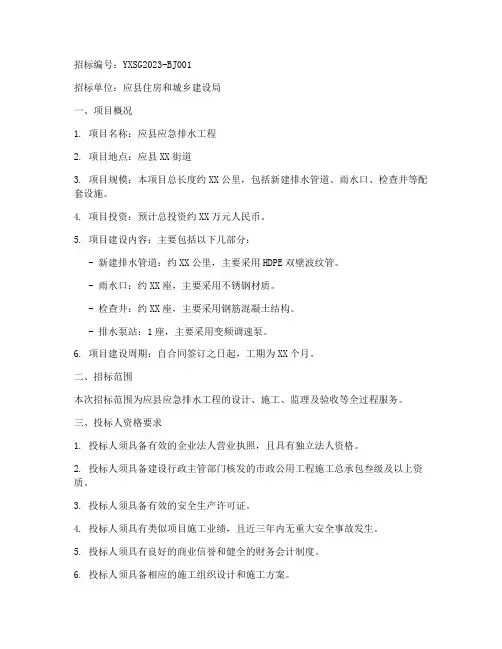 应县应急排水工程招标公告