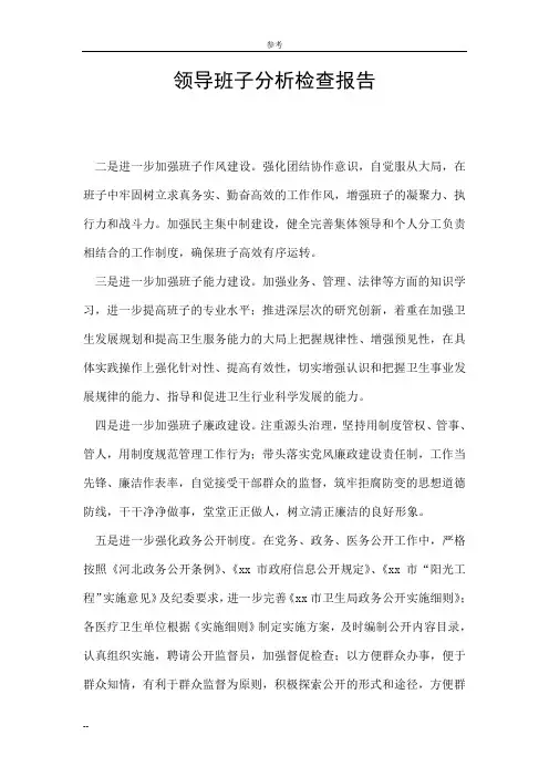 领导班子分析检查报告
