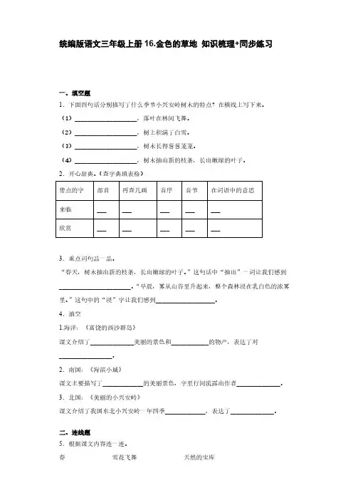 统编版语文三年级上册16-金色的草地 知识梳理+同步练习【含答案】