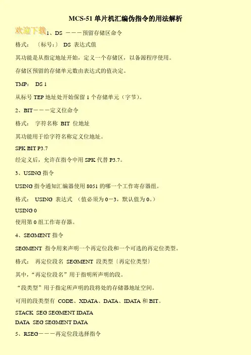 MCS-51单片机汇编伪指令的用法解析