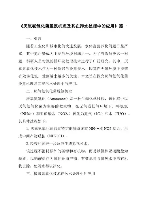 《2024年厌氧氨氧化菌脱氮机理及其在污水处理中的应用》范文