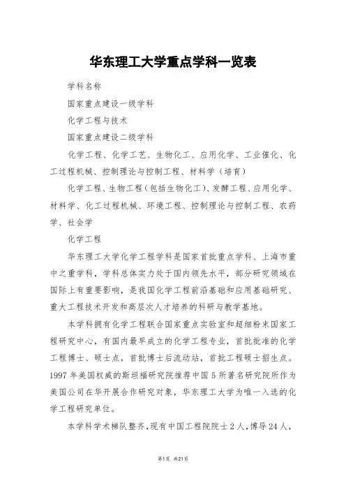 华东理工大学重点学科一览表_高三作文