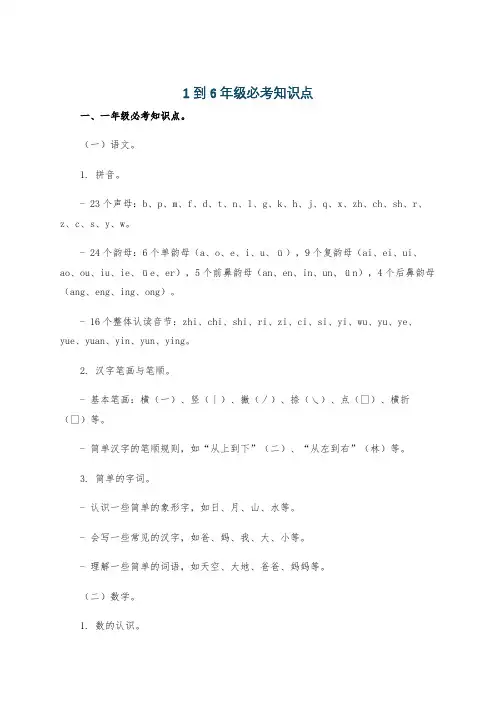 1到6年级必考知识点
