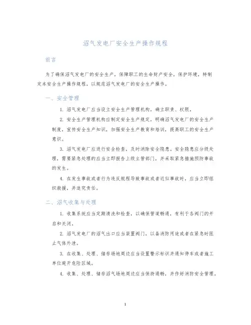 沼气发电厂安全生产操作规程