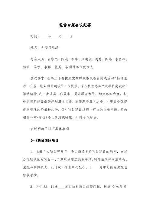 现场专题会议纪要（2篇）