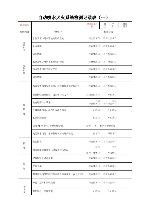 自动喷水灭火系统检测记录表