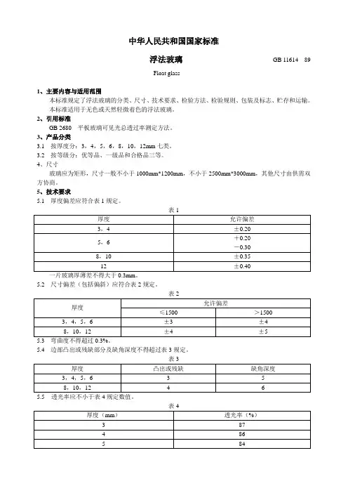 浮法玻璃检验标准