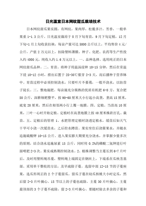 日光温室日本网纹甜瓜栽培技术