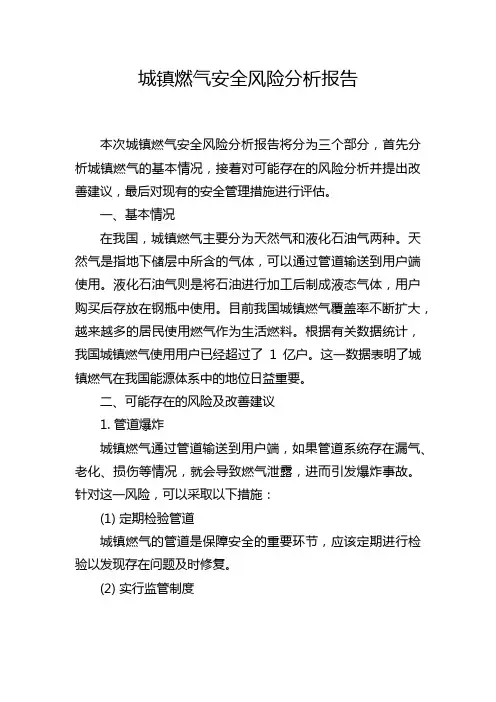 城镇燃气安全风险分析报告