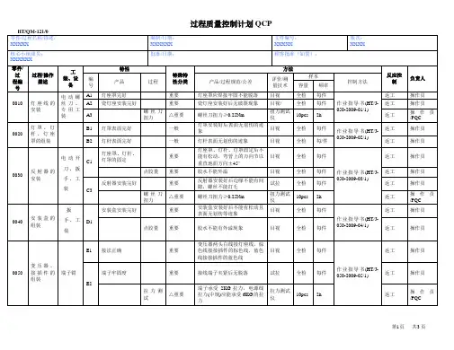XXXX过程质量控制计划(QCP)