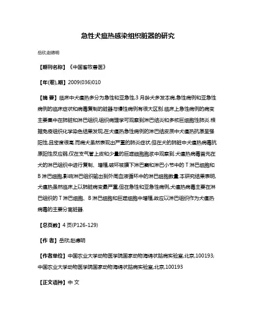 急性犬瘟热感染组织脏器的研究