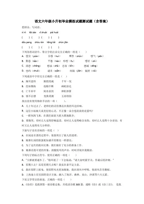 语文六年级小升初毕业模拟试题测试题(含答案)[003]