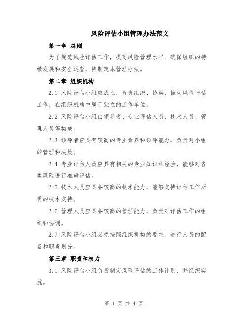 风险评估小组管理办法范文