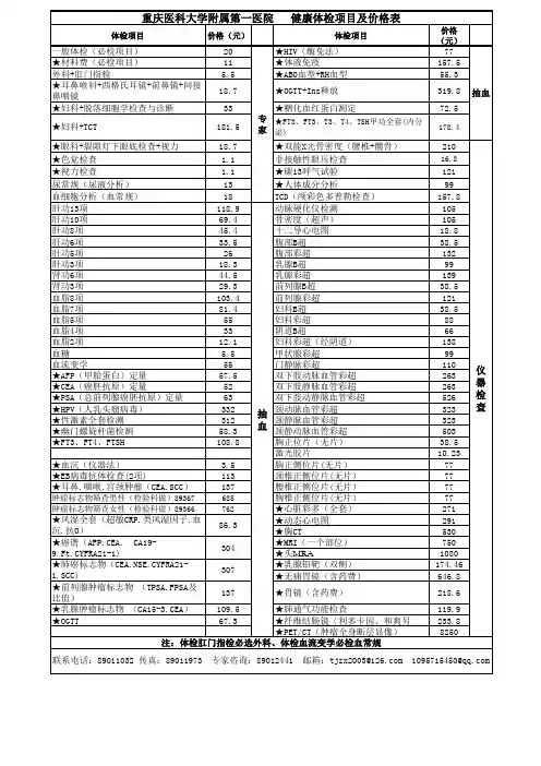 重医附一院体检价目