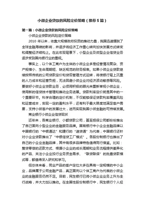 小微企业贷款的风险定价策略（推荐5篇）
