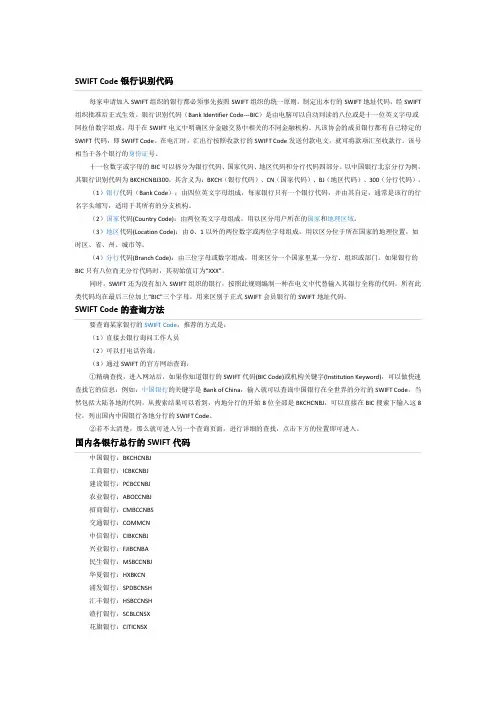 swiftcode银行识别代码