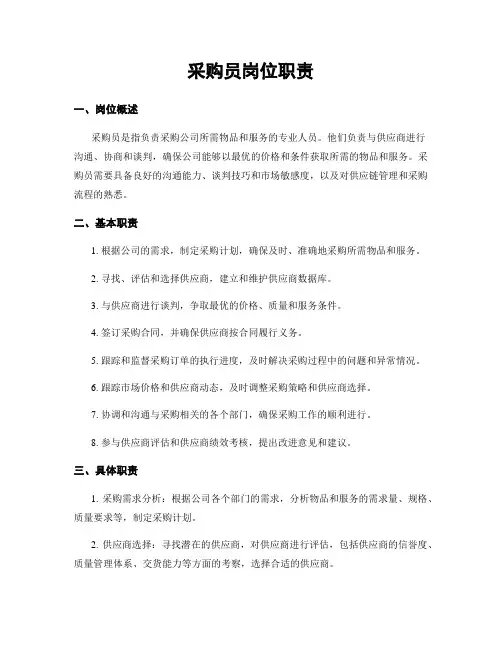 采购员岗位职责