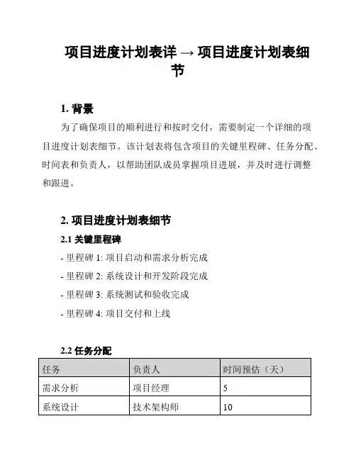 项目进度计划表详 → 项目进度计划表细节