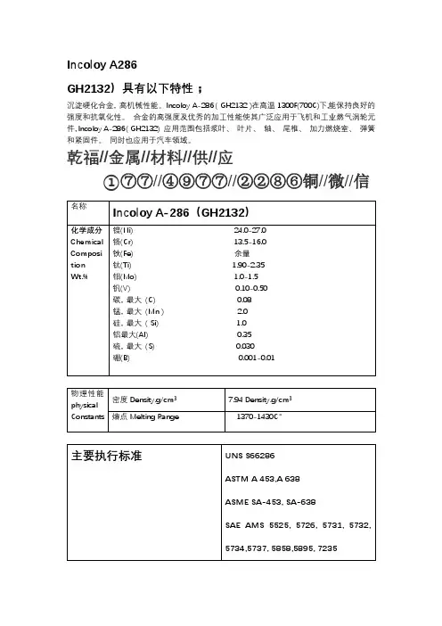 Incoloy A286对应牌号GH2132化学成分