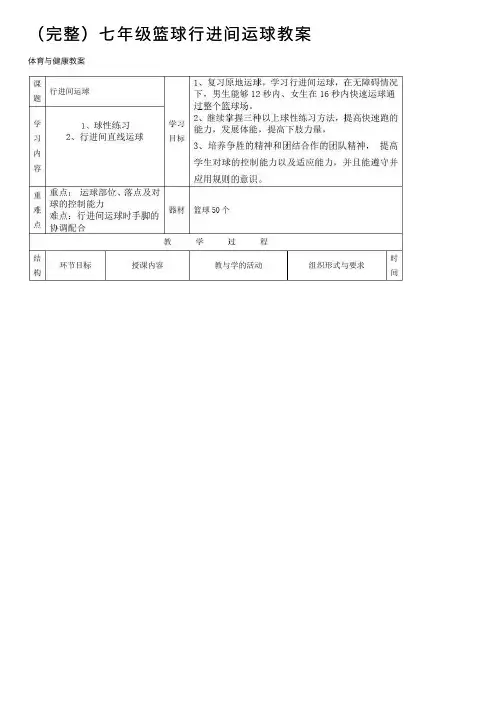 （完整）七年级篮球行进间运球教案
