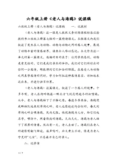 六年级上册《老人与海鸥》说课稿