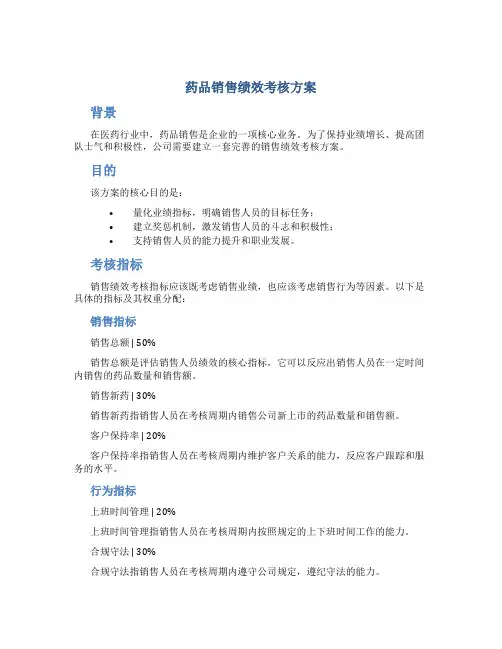 药品销售绩效考核方案
