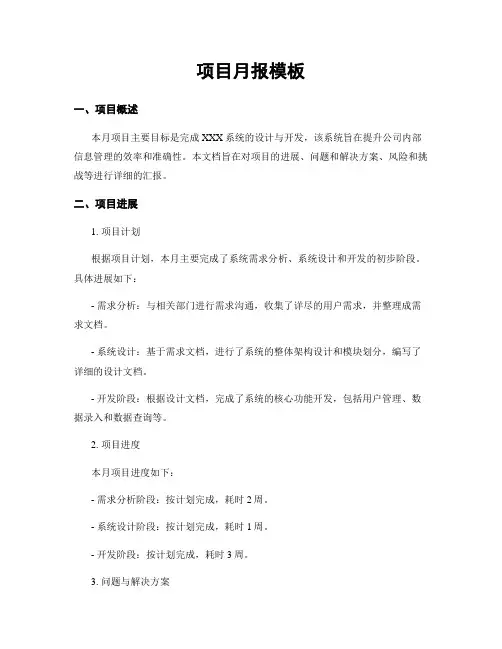项目月报模板