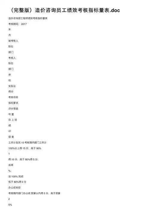 （完整版）造价咨询员工绩效考核指标量表.doc