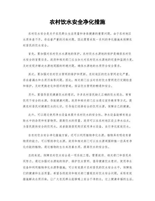农村饮水安全净化措施