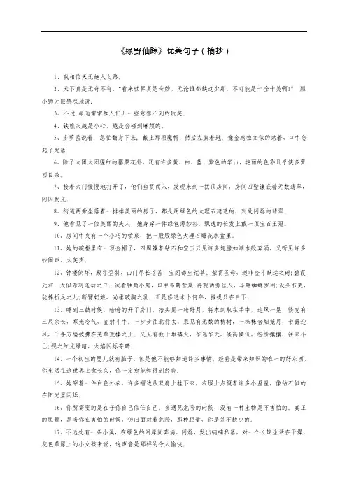 《绿野仙踪》优美句子（摘抄）