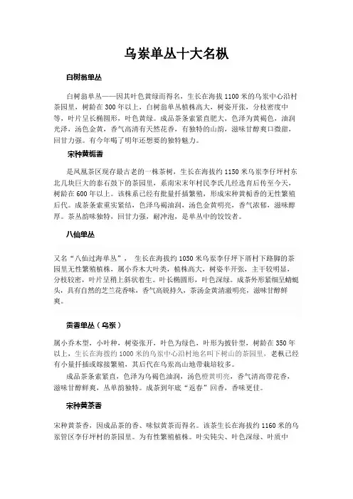 乌岽单丛十大名枞