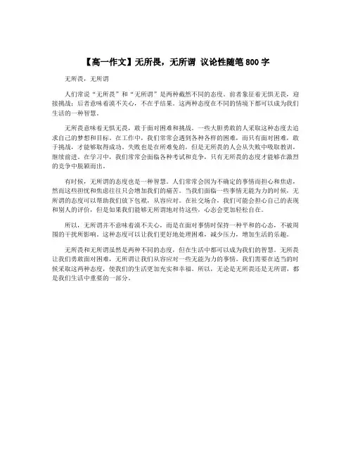 【高一作文】无所畏,无所谓 议论性随笔800字