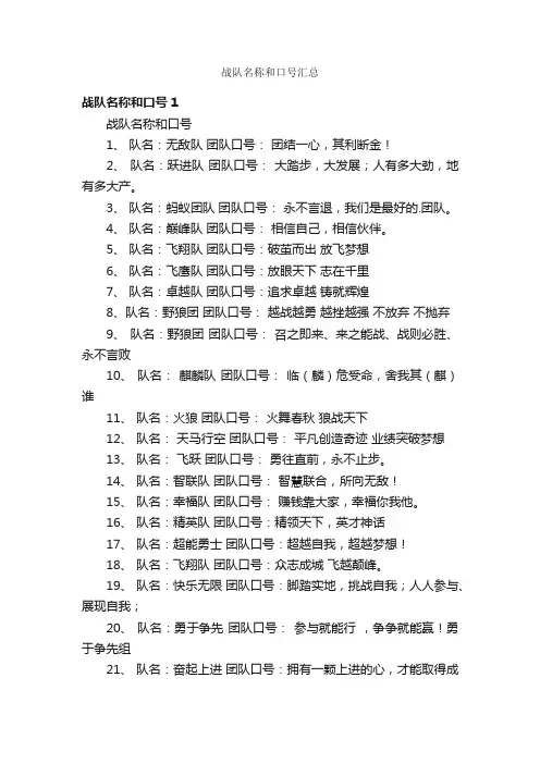 战队名称和口号汇总