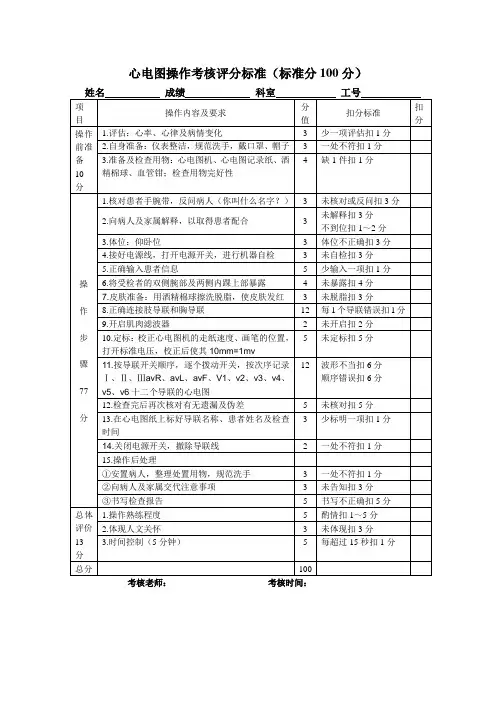 心电图操作考核评分标准