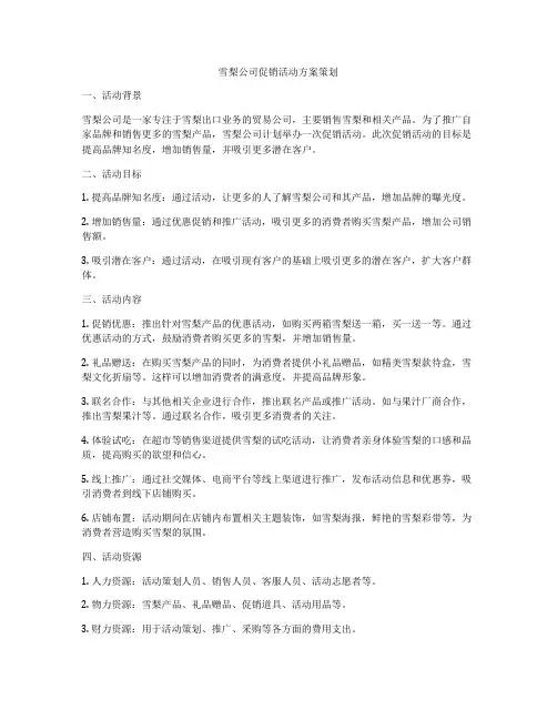 雪梨公司促销活动方案策划