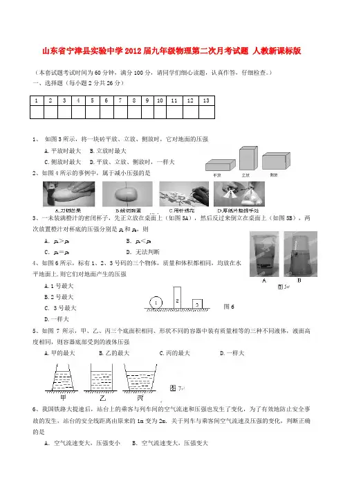 山东省宁津县实验中学九年级物理第二次月考试题 人教新课标版