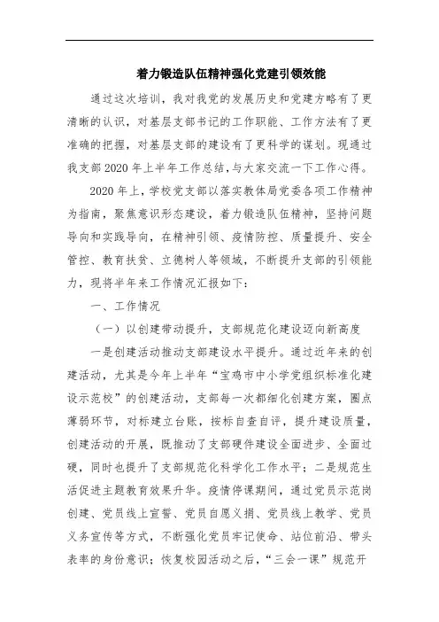 着力锻造队伍精神强化党建引领效能