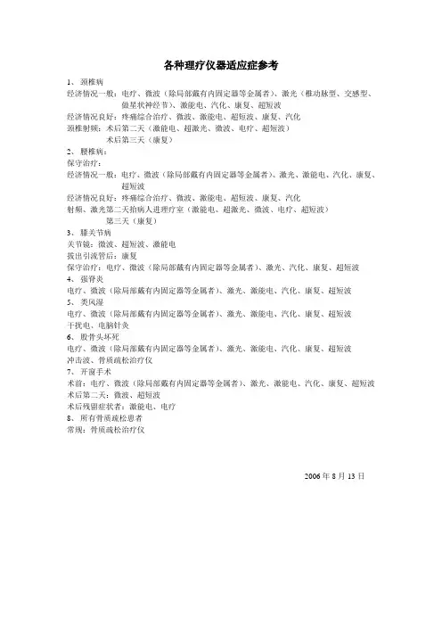 各种理疗仪器适应症参考