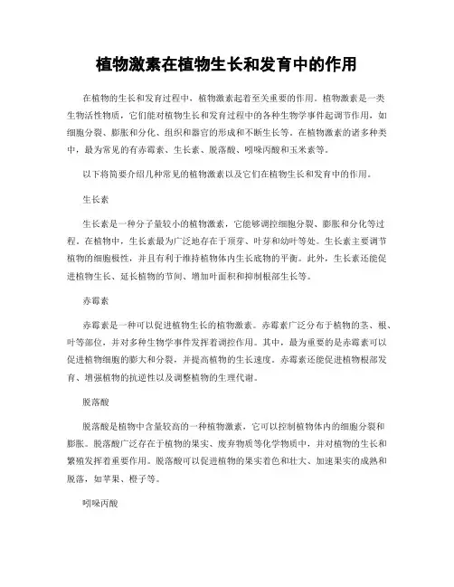 植物激素在植物生长和发育中的作用