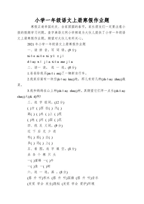 小学一年级语文上册寒假作业题