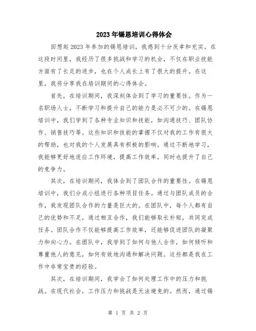 2023年锡恩培训心得体会