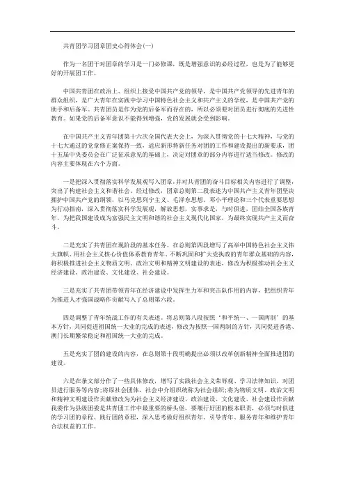 精选共青团学习团章团史心得体会(汇总)