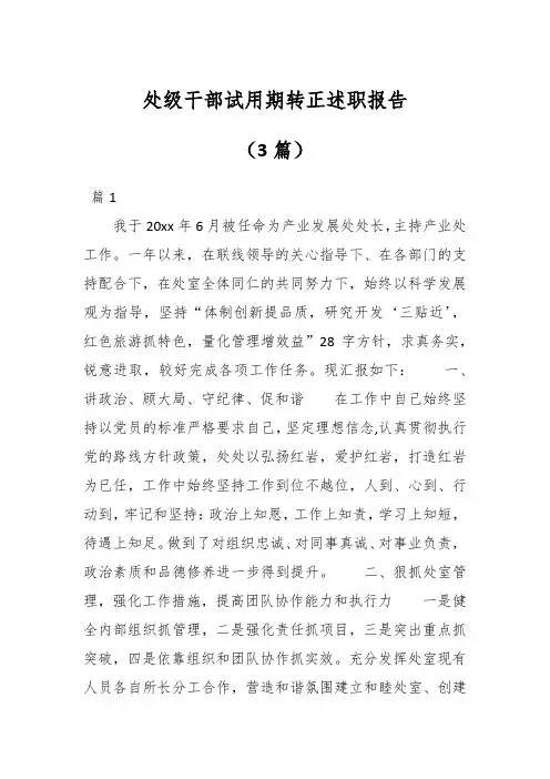 (3篇)处级干部试用期转正述职报告