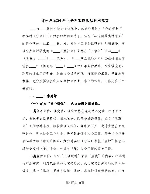 计生办2024年上半年工作总结标准范文(6篇)