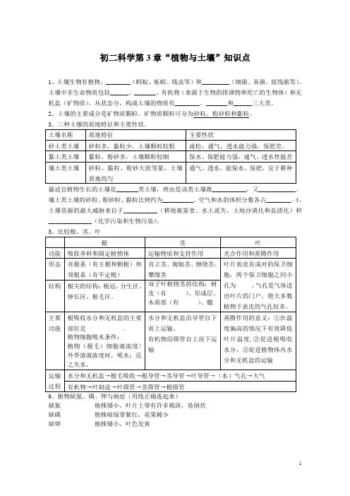 初二科学第3章植物与土壤复习资料