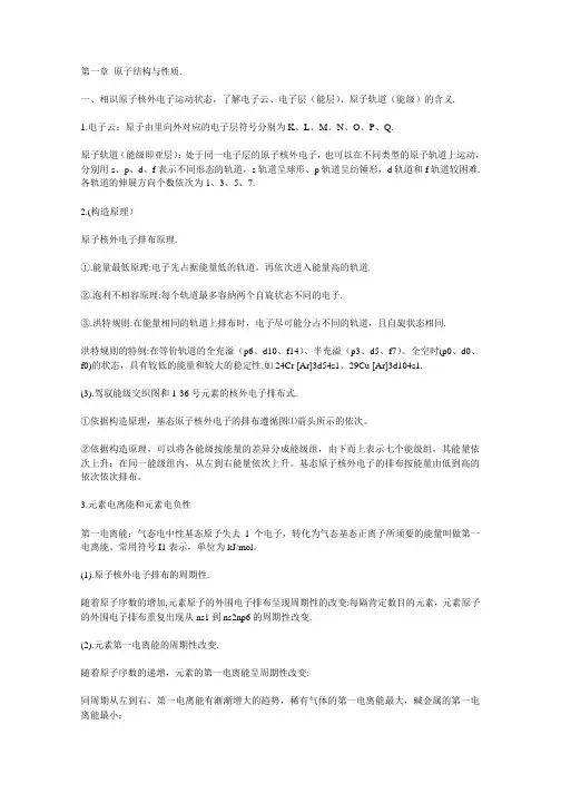 高中化学物质结构与性质期末复习资料(知识点总结)