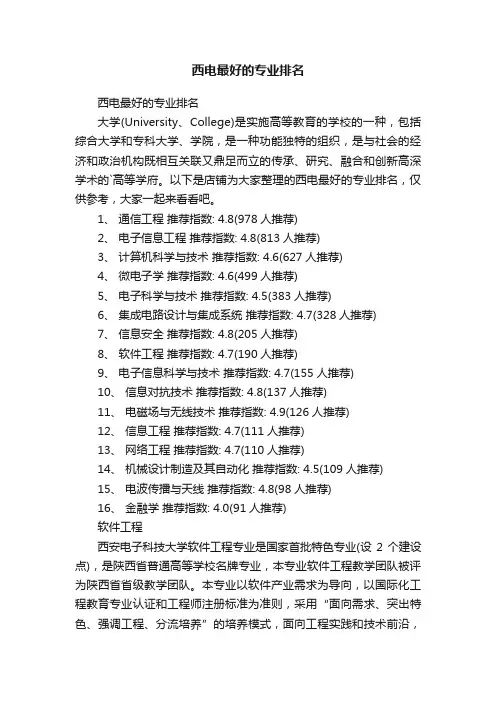西电最好的专业排名